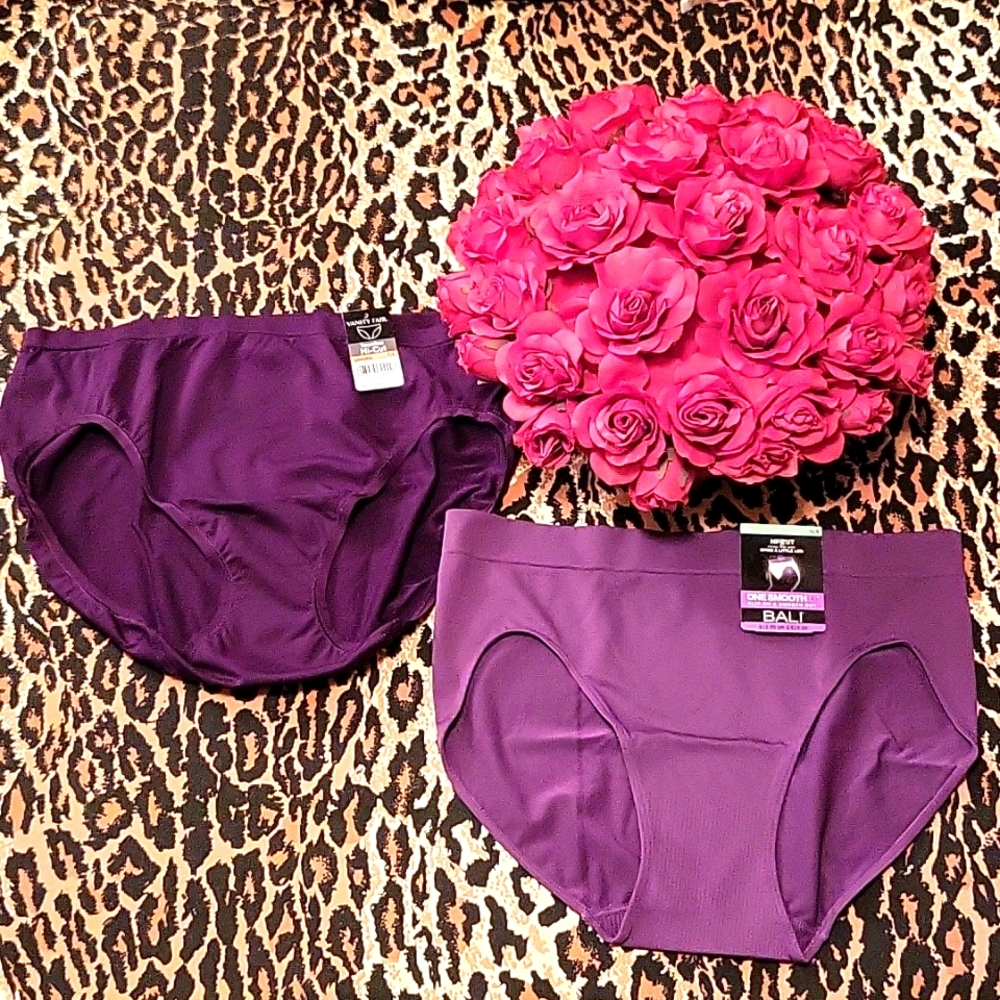 NEW Bali & Vanity Fair Women's Panties, Eggplant & Lilac, Hi-Cut; L/XL Set of 2!